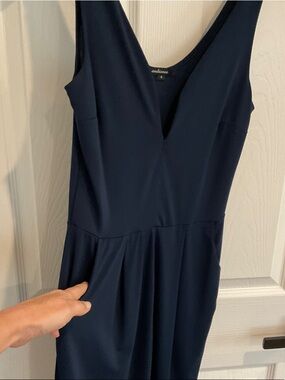 Ambiance Navy Sleeveless V-Neck Tailored look Jumpsuit with pockets small